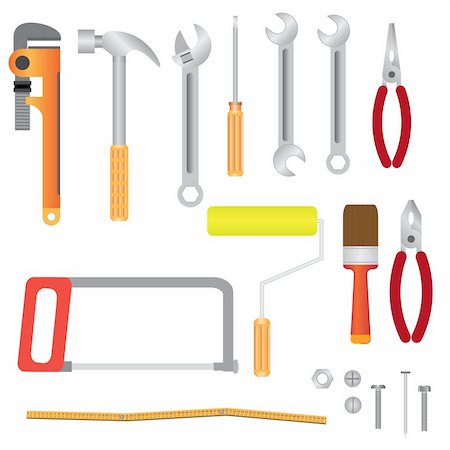 simsearch:400-08711903,k - Set of instruments for renovation on the white background. Also available as a Vector in Adobe illustrator EPS 8 format, compressed in a zip file. Foto de stock - Super Valor sin royalties y Suscripción, Código: 400-05927743