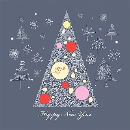 simsearch:400-05903131,k - Christmas tree decoration on a dark blue background with snowflakes Fotografie stock - Microstock e Abbonamento, Codice: 400-05927789