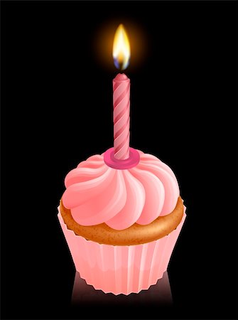 simsearch:400-07462728,k - Illustration of pink fairy cake cupcake with lit birthday candle Stockbilder - Microstock & Abonnement, Bildnummer: 400-05927881