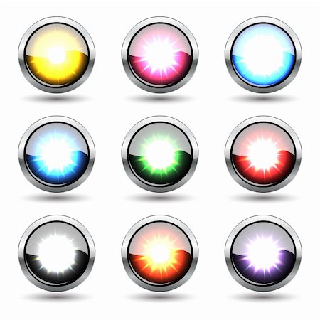 Colorful metal buttons "plosion" set, isolated on white, vector illustration, eps 10 Fotografie stock - Microstock e Abbonamento, Codice: 400-05927937