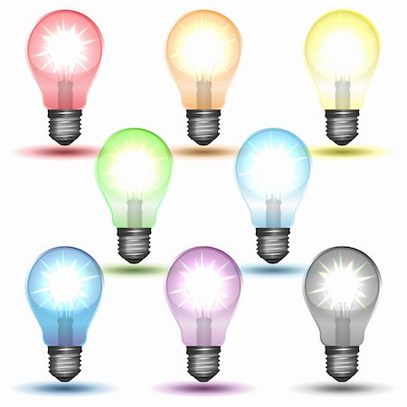 Color set of glowing bulbs with shadows, vector illustration, eps10, easy editable Fotografie stock - Microstock e Abbonamento, Codice: 400-05927985