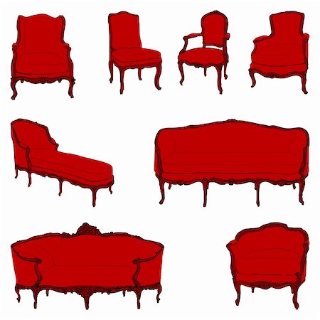 simsearch:400-06922170,k - authentic rococo armchairs colored doodles set  isolated on white Photographie de stock - Aubaine LD & Abonnement, Code: 400-05928256