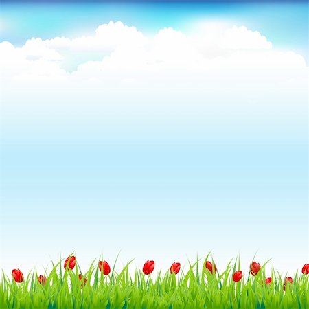 simsearch:400-04298096,k - Green Landscape With Grass And Red Tulip, Vector Illustration Foto de stock - Super Valor sin royalties y Suscripción, Código: 400-05928269