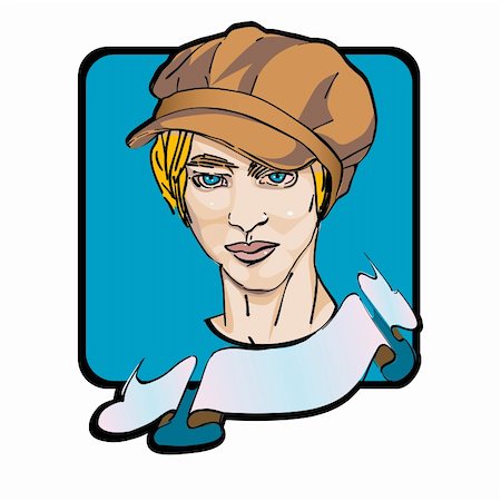 paperboy - portrait of a blond young man with a newsboy cap, clip art isolated on white Stock Photo - Budget Royalty-Free & Subscription, Code: 400-05928261
