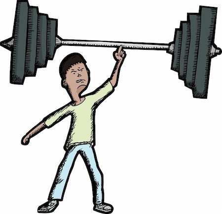 Skinny Latino teen lifts large barbell with finger Stock Photo - Budget Royalty-Free & Subscription, Code: 400-05928298