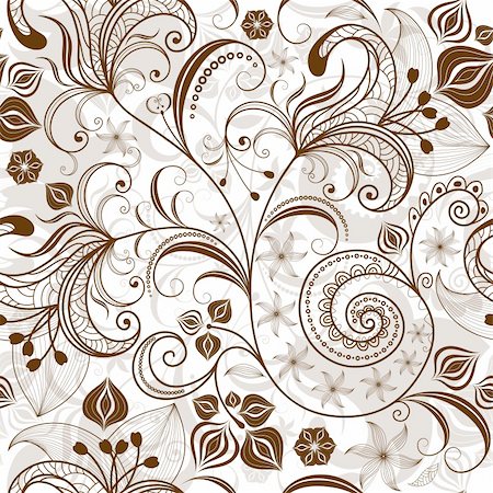 simsearch:400-05922161,k - Seamless white and brown floral pattern with vintage flowers (vector) Photographie de stock - Aubaine LD & Abonnement, Code: 400-05928837