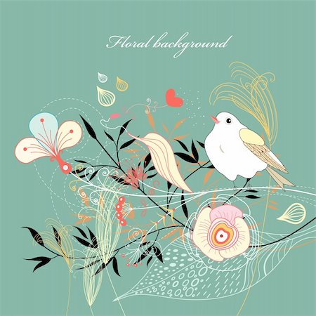 simsearch:400-06100097,k - bright graphic floral background with a bird on a green Stock Photo - Budget Royalty-Free & Subscription, Code: 400-05928856