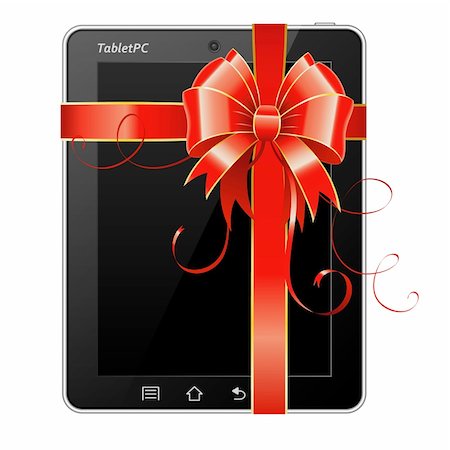 Present a Tablet PC with a Ribbon and Bow, isolated on white background Stock Photo - Budget Royalty-Free & Subscription, Code: 400-05920200