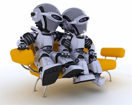 simsearch:400-06560748,k - 3D render of a robots sitting on a sofa Foto de stock - Royalty-Free Super Valor e Assinatura, Número: 400-05920272