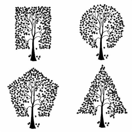 Trees of different geometric shapes. Vector set. Stock Photo - Budget Royalty-Free & Subscription, Code: 400-05920531