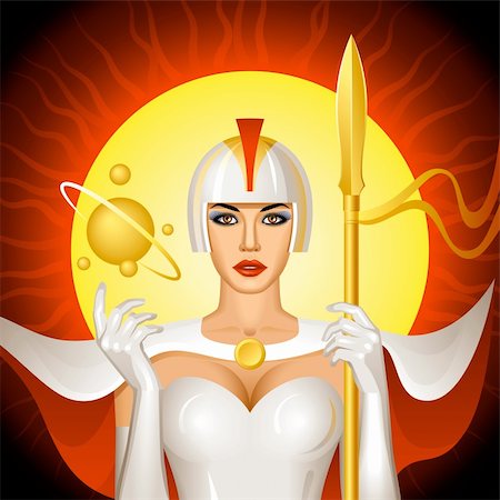 Fantasy Solar Queen in white armor. Vector illustration with clipping mask. Foto de stock - Super Valor sin royalties y Suscripción, Código: 400-05920641