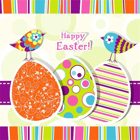 decorative flowers and birds for greetings card - Template Easter greeting card, vector illustration Stock Photo - Budget Royalty-Free & Subscription, Code: 400-05920680