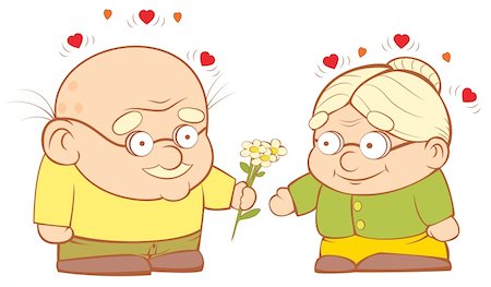 elderly characters - Grandpa gives flowers to my grandmother. Sweetheart vector illustration. Stock Photo - Budget Royalty-Free & Subscription, Code: 400-05920846