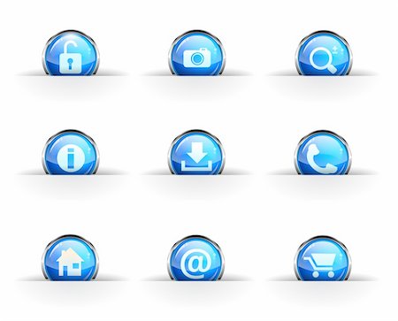 symbols in computers wifi - Set of nine glossy circular icons: locked, photo, search, info,download, phone, home, contact and cart icon. Stock Photo - Budget Royalty-Free & Subscription, Code: 400-05920963