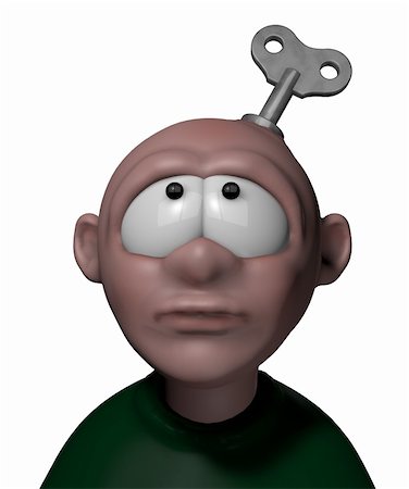 cartoon character with key to wind up on his head - 3d illustration Stock Photo - Budget Royalty-Free & Subscription, Code: 400-05922933