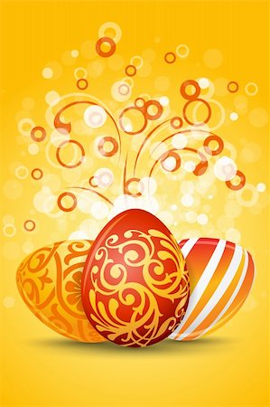 Easter Eggs with ornament decoration and sparkles on orange background Stock Photo - Budget Royalty-Free & Subscription, Code: 400-05923844