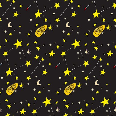 stars cartoon galaxy - Seamless background of ships, stars, galaxies and moons Stock Photo - Budget Royalty-Free & Subscription, Code: 400-05923856