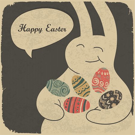 rabbit illustration - Chocolate rabbit and easter eggs. Retro style illustration. Stock Photo - Budget Royalty-Free & Subscription, Code: 400-05923942