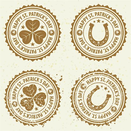 ferradura - Collection grunge St. Patrick's Day Stamps with Clover and Horseshoe, vector illustration Foto de stock - Royalty-Free Super Valor e Assinatura, Número: 400-05923996