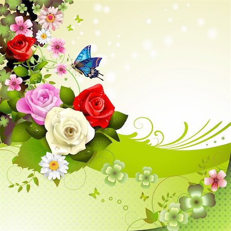simsearch:400-06170897,k - Background with roses and butterflies Photographie de stock - Aubaine LD & Abonnement, Code: 400-05934649