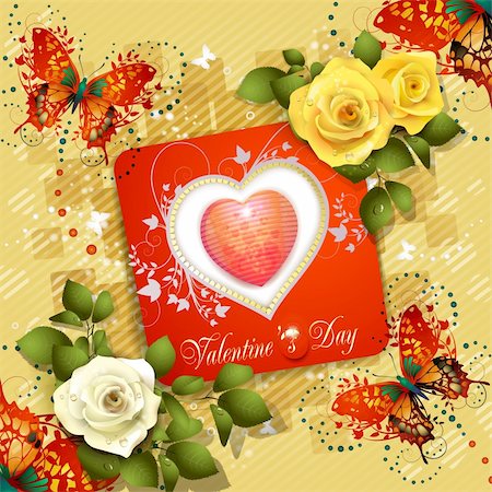 simsearch:400-05894205,k - Valentine's day card with roses and butterflies Stock Photo - Budget Royalty-Free & Subscription, Code: 400-05934664