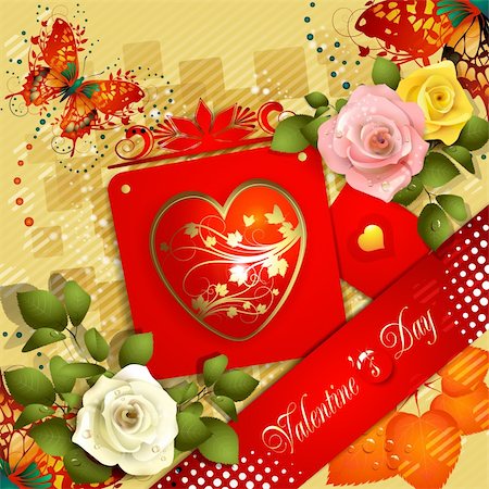 simsearch:400-05894204,k - Valentine's day card with roses and butterflies Photographie de stock - Aubaine LD & Abonnement, Code: 400-05934665