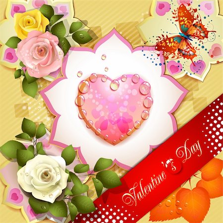 simsearch:400-05894204,k - Valentine's day card with roses and butterflies Photographie de stock - Aubaine LD & Abonnement, Code: 400-05934666