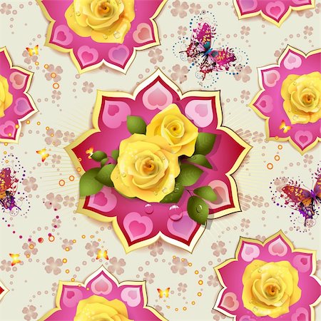 simsearch:400-05894205,k - Seamless pattern with roses and butterflies for Valentine's day Stock Photo - Budget Royalty-Free & Subscription, Code: 400-05934667