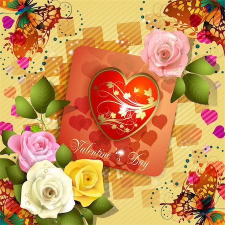 simsearch:400-05894205,k - Valentine's day card with roses and butterflies Stock Photo - Budget Royalty-Free & Subscription, Code: 400-05934663