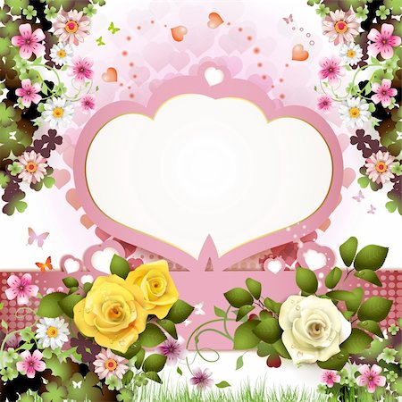 rose butterfly illustration - Background with butterflies, hearts and roses for Valentine's day Stock Photo - Budget Royalty-Free & Subscription, Code: 400-05934676