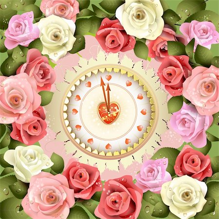 Clock design with Valentine's day theme and roses Stock Photo - Budget Royalty-Free & Subscription, Code: 400-05934673
