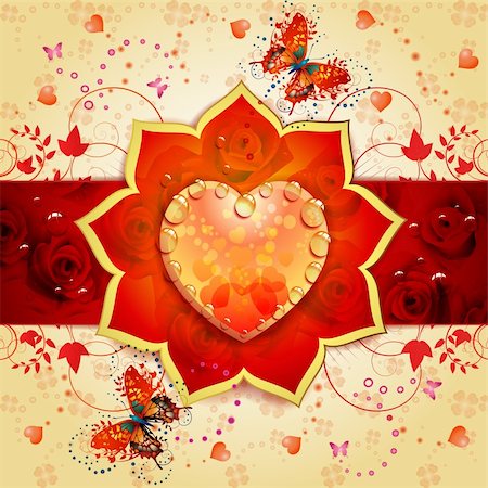 simsearch:400-06082408,k - Valentine's day card with butterflies and roses Fotografie stock - Microstock e Abbonamento, Codice: 400-05934689