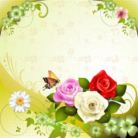 simsearch:400-06170897,k - Background with roses and butterflies Photographie de stock - Aubaine LD & Abonnement, Code: 400-05934694