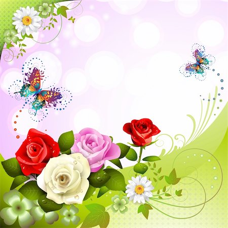 simsearch:400-06170897,k - Background with roses and butterflies Photographie de stock - Aubaine LD & Abonnement, Code: 400-05934695