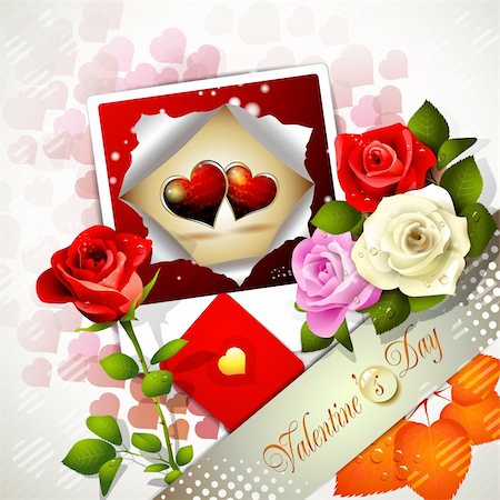 simsearch:400-06082408,k - Valentine's day card with flowers and photo Fotografie stock - Microstock e Abbonamento, Codice: 400-05934690