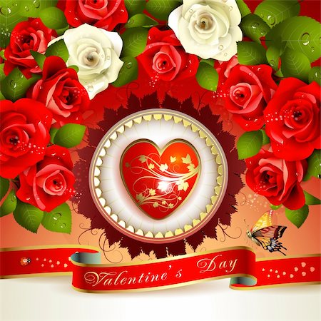 simsearch:400-06082408,k - Valentine's day card with roses Fotografie stock - Microstock e Abbonamento, Codice: 400-05934693