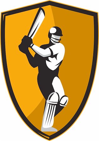 illustration of a cricket player batsman batting with bat set inside shield done in retro style. Stock Photo - Budget Royalty-Free & Subscription, Code: 400-05937054