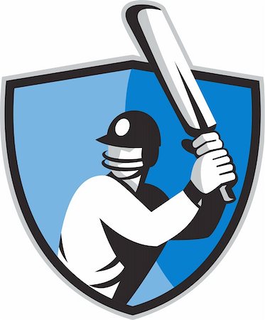 illustration of a cricket player batsman batting with bat set inside shield done in retro style. Stock Photo - Budget Royalty-Free & Subscription, Code: 400-05937056