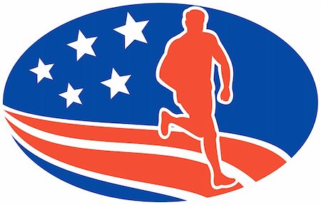 simsearch:400-08629212,k - illustration of a illustration of a Marathon road runner jogger fitness training road running with American stars and stripes in background inside oval Fotografie stock - Microstock e Abbonamento, Codice: 400-05937108