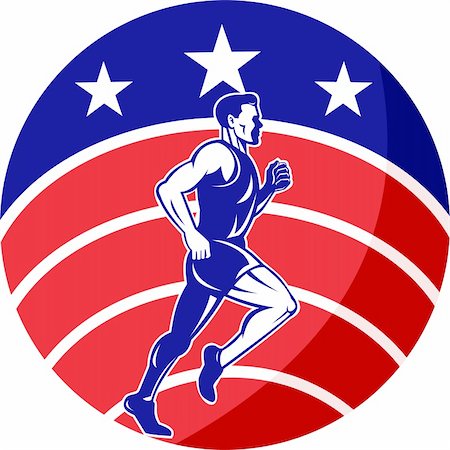 simsearch:400-08629212,k - illustration of a illustration of a male Marathon road runner jogger fitness training road running with American flag stars and stripes in background inside circle Foto de stock - Super Valor sin royalties y Suscripción, Código: 400-05937141