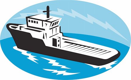 rimorchiatore - illustration of a tugboat ship at sea done in retro woodcut style set inside ellipse Fotografie stock - Microstock e Abbonamento, Codice: 400-05937152