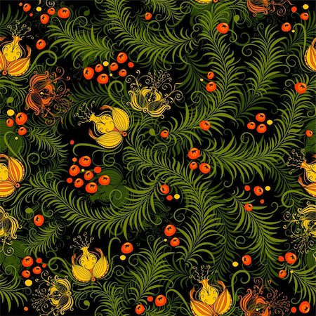 simsearch:400-04279579,k - Dark floral seamless pattern with leaves, flowers and berries (vector) Stock Photo - Budget Royalty-Free & Subscription, Code: 400-05938348