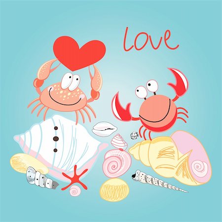 simsearch:400-06100097,k - funny love crabs on a blue background with shells Stock Photo - Budget Royalty-Free & Subscription, Code: 400-05939186