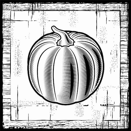 simsearch:400-05751294,k - Retro pumpkin on wooden background. Black and white vector illustration in woodcut style. Foto de stock - Super Valor sin royalties y Suscripción, Código: 400-05939302
