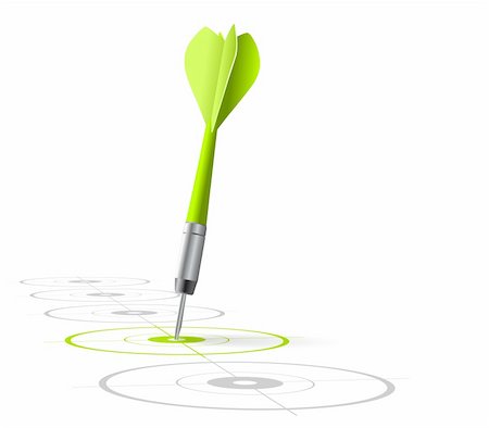 strategic plan illustration - marketing strategy symbol. One green dart hitting the center of a target with many grey other targets in a row. Vector file, white background Stock Photo - Budget Royalty-Free & Subscription, Code: 400-05933148