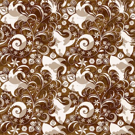 simsearch:400-05890035,k - Seamless brown floral pattern with flowers and transparent butterflies (vector EPS 10) Foto de stock - Super Valor sin royalties y Suscripción, Código: 400-05933150