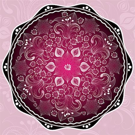 Purple round floral frame with flowers on pink seamless pattern (vector) Stock Photo - Budget Royalty-Free & Subscription, Code: 400-05933153