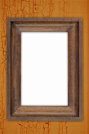 framed art on wall - Vintage wooden frame on a wood made wall. Stock Photo - Budget Royalty-Free & Subscription, Code: 400-05933178