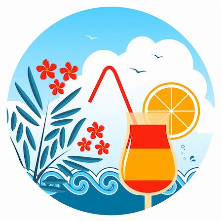 simsearch:400-07324083,k - vector cocktail on the beach, oleander and waves, Adobe Illustrator 8 format Stock Photo - Budget Royalty-Free & Subscription, Code: 400-05944023