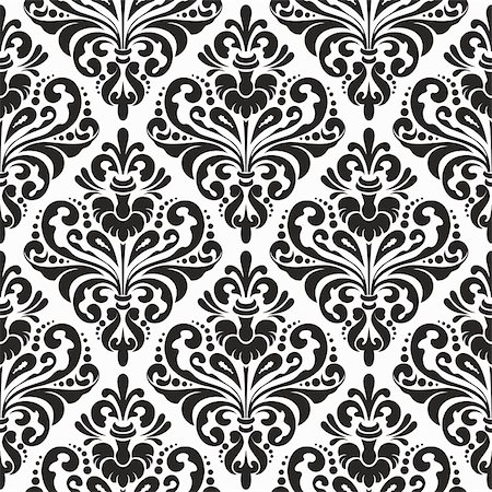 damask vector - Black and white seamless damask wallpaper pattern Stock Photo - Budget Royalty-Free & Subscription, Code: 400-05945653